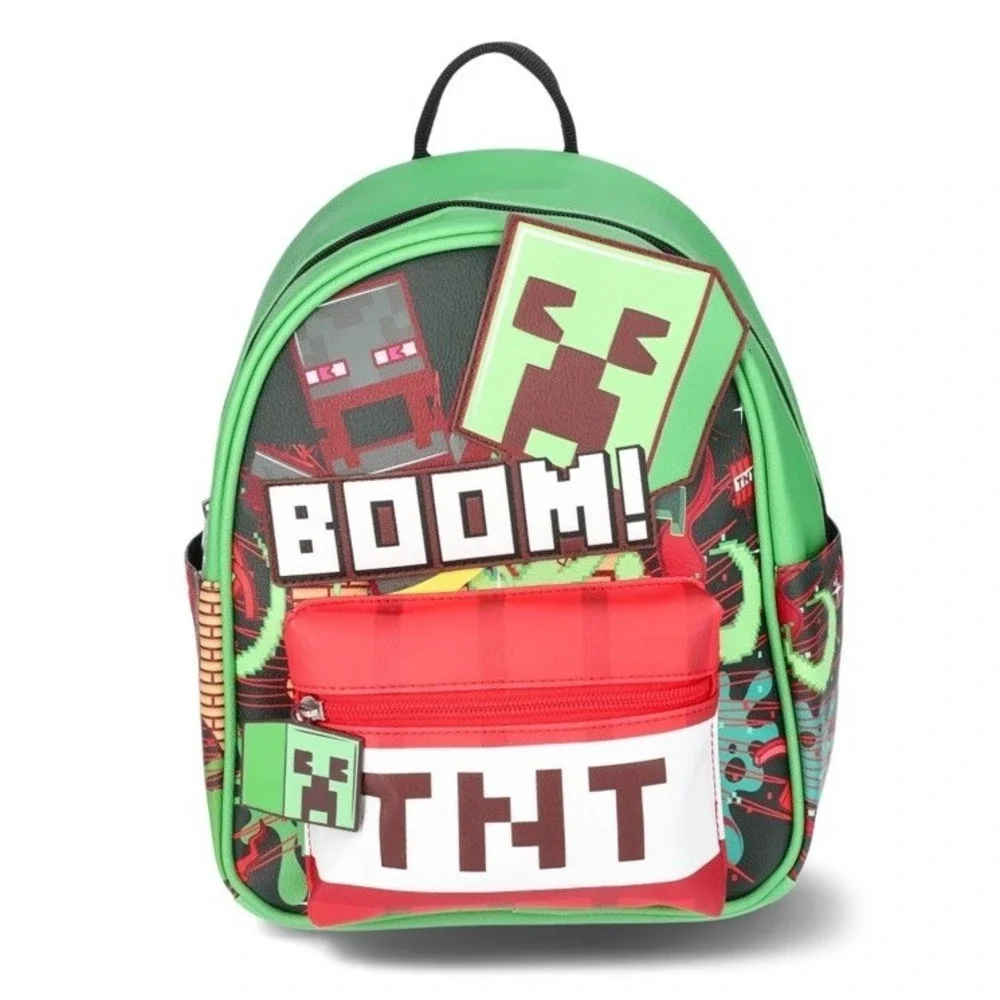 Minecraft Creeper TNT BOOM Mini Backpack‎ Faux Leather Gaming Bag Green NEW!